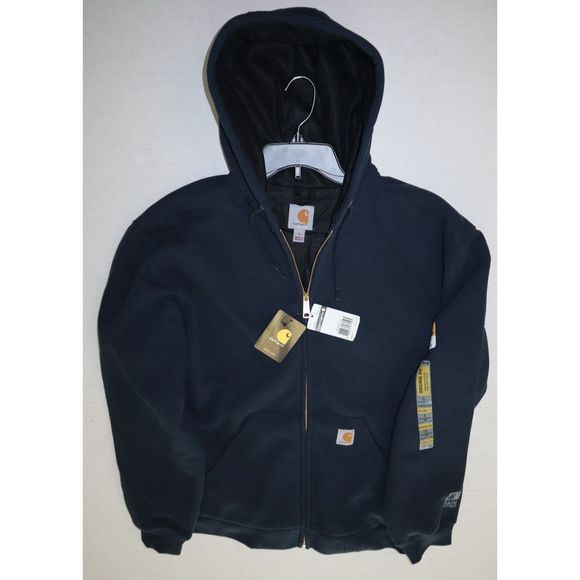 Carhartt Men's Sz L Dark Blue Rain Defender Thermal Lined Hooded Sweatshirt $200 - Picture 8 of 13